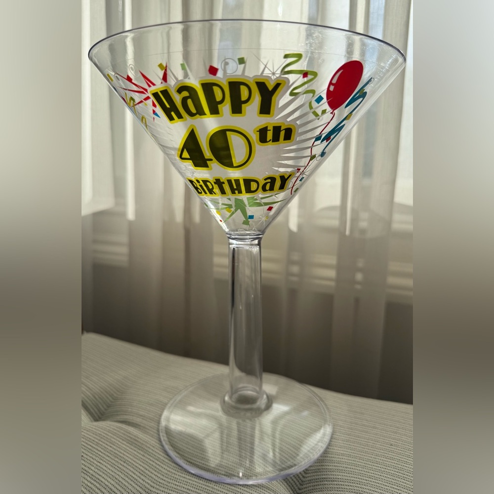 Happy 40th Birthday Oversized Martini Glass - Plastic Novelty Party drinkware